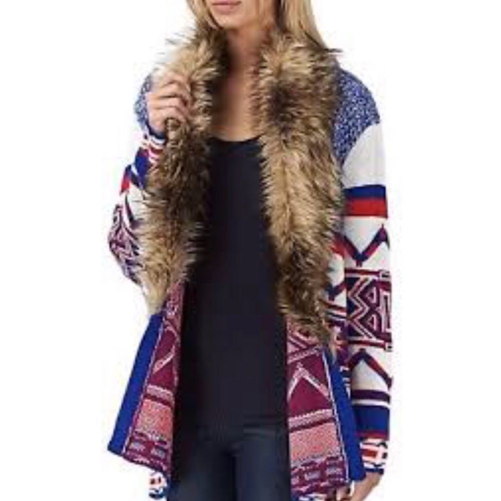 MinkPink Faux Fur Open Sweater Cardigan Sz S